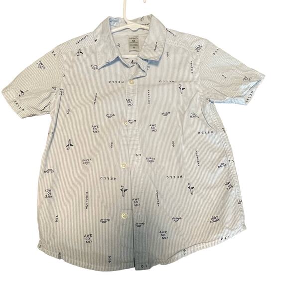 Carter’s Boys Button Down Short Sleeves Shirt Airplanes and Cars 5T - Picture 1 of 9